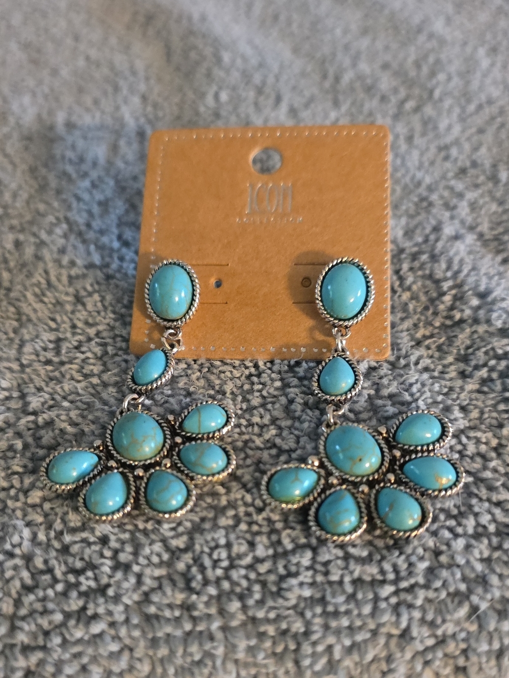 ICON Turquoise Floral Drop Earrings - Blue Stones
